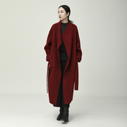 原途设计师品牌女装红色双面羊绒大衣慵懒风保暖休闲流行毛呢外套