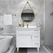 北欧浴室柜组合圆镜实木落地美式卫浴洗手池，卫生间洗漱台洗脸面盆