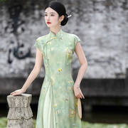 绿色仙气新中式国风改良旗袍，连衣裙2024春夏多巴胺穿搭一整套长裙