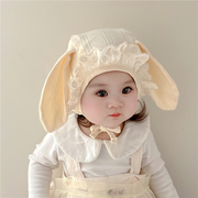2024女宝宝帽子春夏季韩版可爱兔，耳朵婴幼儿护耳，包头帽(包头帽)胎帽潮