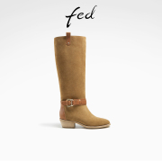 fed绒面长靴冬季靴子皮带扣时装靴复古瘦瘦靴女R1128-YSA019