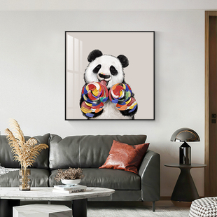 简约现代餐厅客厅沙发背景墙装饰画玄关轻奢挂画卧室床头熊猫壁画
