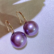 g18k金天然紫珍珠耳环爱迪生原色葡萄紫珍珠高跟鞋耳钩