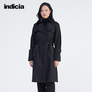 indicia 黑色风衣外套腰带长款春秋季时尚职业标记女装3C106FY326