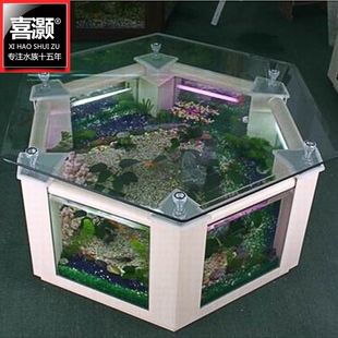 六边形茶几鱼缸玻璃水族箱创意，客厅家用1米生态，乌龟缸沙发摆放