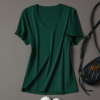 墨绿色丝光棉t恤女短袖，2024夏季时尚v领修身打底体桖半袖上衣