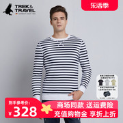 TREK＆TRAVEL圆领白色条纹针织衫纯棉长袖毛衣套头 H80503879