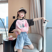 夏季女童牛仔短裤套装韩版中大童网红洋气潮流11岁儿童姐妹闺蜜装