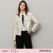 DME JEANS白色皮衣外套女士短款2023秋设计感小个子机车上衣