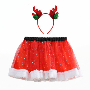 女童圣诞节短裙洋气大红色裙子，儿童韩版百褶裙，宝宝秋冬半身裙