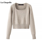 拉夏贝尔/La Chapelle法式方领针织衫女2024辣妹短款套头毛衣