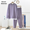 2024春季纯棉叠穿休闲套装，女两件套宽松假两件卫衣卫裤潮紫色