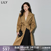 lily2024春女装英伦风，复古时尚腰带，宽松垂感干练卡其风衣外套