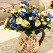 欧式田园复古l彩绘陶瓷花瓶 美式乡村客厅装饰摆件干燥花插