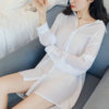 韩版雪纺透视白衬衫女中长款情趣性感睡衣，宽松百搭大码夏季防晒衣