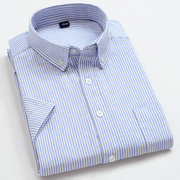 蓝白竖条纹衬衫男短袖夏季纯棉，韩版半袖衬衣潮流，日系细条纹称衫寸