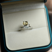 天然黄水晶戒指女时尚简约小众设计小猫款可爱儿童活口可以调节