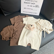 2024婴儿连体衣夏季华夫格小熊衣服婴幼童短袖连体爬服外穿服薄款