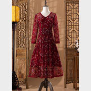 红色礼服2024长袖，喜婆婆婚宴装结婚礼服妈妈，洋气高贵高端刺绣