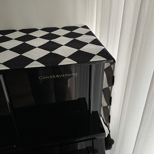 经典黑白格钢琴罩通用防尘盖布巾现代简约半罩高端北欧电钢琴披