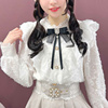 日系rojita衬衫长袖设计感小众褶皱羽毛蕾丝花边透视娃娃领衬衣女