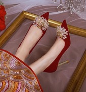 婚鞋新娘鞋红色细高跟鞋春女2023不累脚，敬酒中式秀禾服结婚鞋