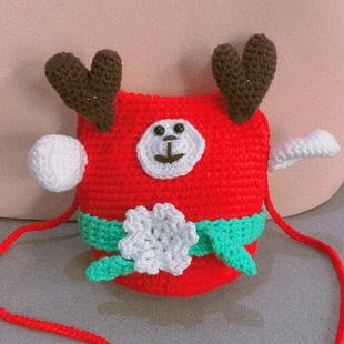 麋鹿手拿包diy材料包手工(包手工，)钩针编织自制手织圣诞礼物单肩斜挎女包