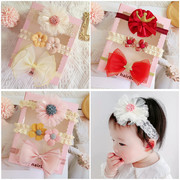 三条装韩版女宝宝头饰婴儿，发带礼盒套装生日，百天头饰护囟门发饰品