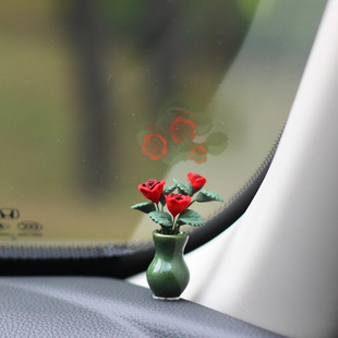墨绿复古文艺风玫瑰花汽车，摆件可爱仿真花，盆栽中控装饰窗边饰品