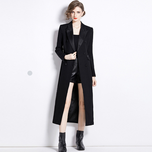 2024赫本风气质风衣长，款轻奢西装外套，女法式ol通勤西服黑大衣