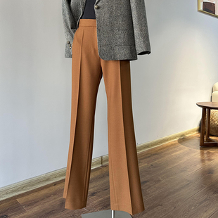 高端奢享  打造“超模腿”羊毛精纺修身中腰小直筒微喇长裤西裤