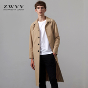 ZWVV男装2021秋季长款翻领风衣男英伦修身韩版过膝青年男外套
