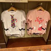 香港迪士尼米奇领带米妮蝴蝶结，抱抱短袖上衣情侣亲子t恤
