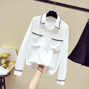 韩国白色雪纺衬衫女长袖，2022年秋装超仙气质，设计感小众上衣潮