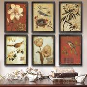 美式乡村田园风格装饰画，欧式古典花鸟有框挂画客厅沙发背景墙壁画