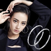 S925纯银大耳圈韩国时尚夸张大耳环气质女个性圈圈耳坠防过敏银饰