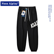 NASA男生黑色裤子潮牌春秋季宽松束脚卫裤青少年休闲运动长裤