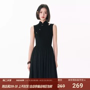 杨二大梦原创黑色新中式，镂空拼接无袖连衣裙国风，女装2024长裙