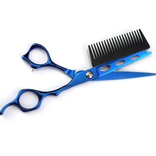 6寸蓝色金色带(金色带)梳子美发剪，个性理发剪平剪