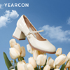 玛丽珍鞋子高跟厚底，女鞋2024春季复古法式白色，真皮粗跟单鞋女