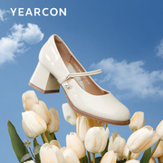 玛丽珍鞋子高跟厚底女鞋2024春季复古法式白色配裙子粗跟单鞋