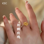 s925纯银玫瑰花珍珠戒指现在精致设计感食指戒轻奢时尚高级感尾戒