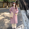 韩系秋冬季复古赫本风紫色，单排扣毛呢外套小个子呢子大衣女中长款