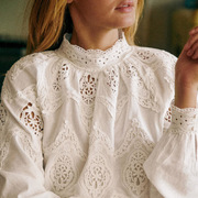 法式小众22年秋冬宫廷风，立体蕾丝刺绣镂空花边，灯笼袖复古衬衫
