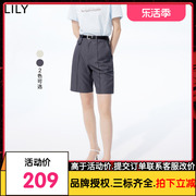 LILY2023夏女装时尚通勤款复古洋气百搭显瘦阔腿高腰休闲短裤