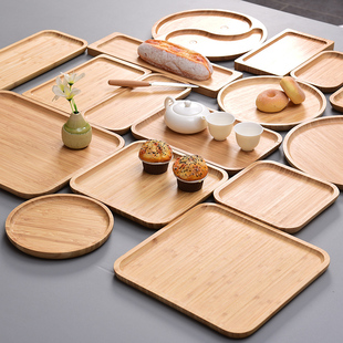 竹木质托盘酒店水果盘点心盘，小吃盘水杯，茶盘子家用长方形创意中式