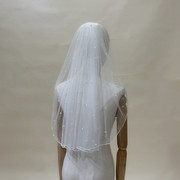 欧美短款珍珠头梳款女士民族风软头纱乳白色新娘伴娘礼服发饰