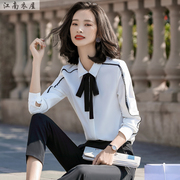 2020秋季宽松长袖设计感衬衫女白色雪纺衬衣职业韩版洋气上衣
