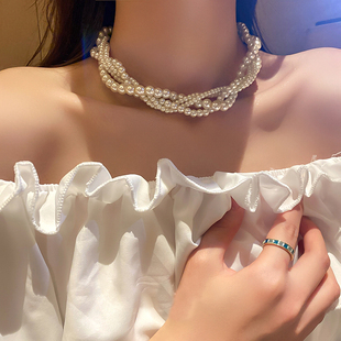 毛衣链珍珠项链2023气质锁骨，链女高级感复古倪妮同款颈链