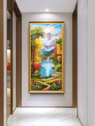 手绘油画欧式风景装饰画，客厅玄关山水走廊，过道聚宝盆壁画竖版
